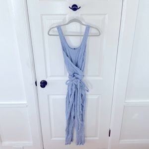 HATCH maternity “The Drapey Wrap-Around” seersucker sleeveless jumpsuit